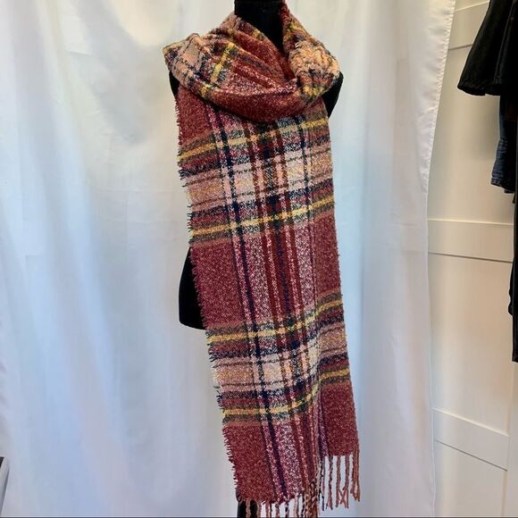 DUSTY rose pink yellow plaid check warm soft fall winter blanket scarf - Picture 4 of 8